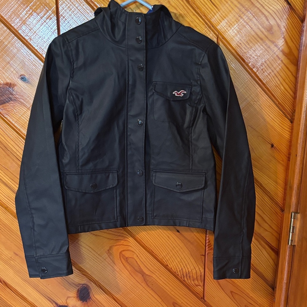 Hollister Black Raincoat with Logo Patch